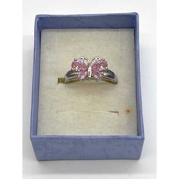 Sparkling Pink Butterfly Cubic Zirconia Ring Size 8 Sterling Silver - Picture 1 of 7